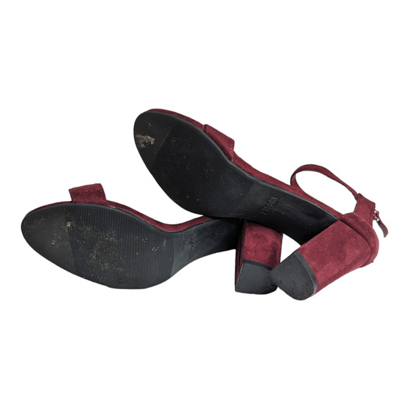 Faux Suede Women's Size 7 Burgundy Ankle Strap Open Toe Sandals Chunky Heels - Picture 6 of 6